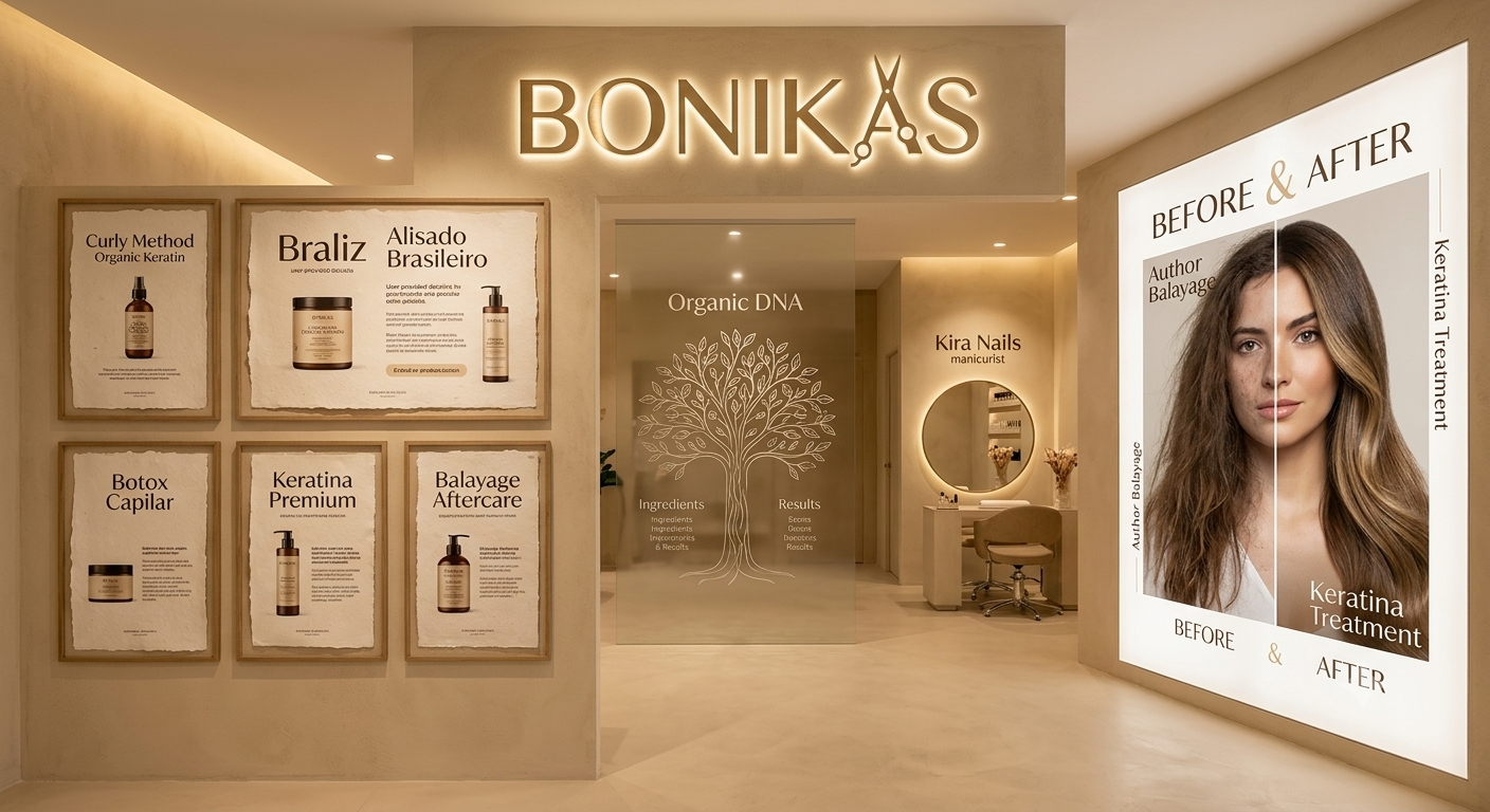 Interior del salón Bonikas Sabadell — espacio orgánico y luminoso con acabados en madera y crema